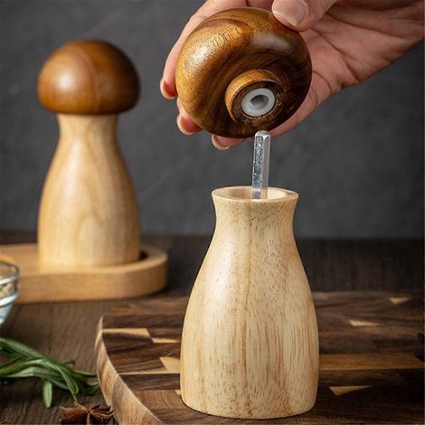 Multifunktionale Pilz-Pfeffermühle aus Massivholz