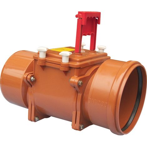 Valvola antiriflusso DN200 con clapet inox e pozzetto d'ispezione, chiusura manuale supplementare