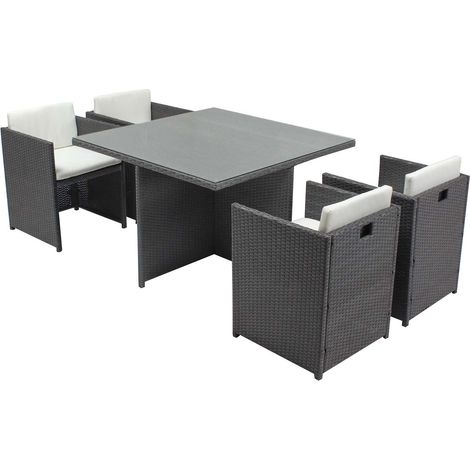 Table et chaises 4 places encastrables en résine gris-blanc MIAMI