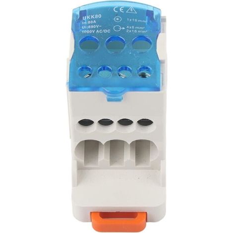 Boîte de distribution électrique 16mm² – Bornier à 4 connexions – Courant nominal 80A – Nylon ignifuge – Installation sur rail DIN (1/4)