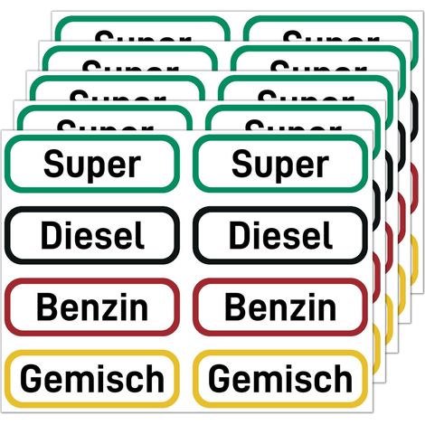 Lot de 40 autocollants pour bidon - 60 x 20 mm - Essence, diesel, super, mélange / essence - Autocollants pour voiture, moto, bouchon de réservoir, tronçonneuse et tondeuse à gazon (1/5)