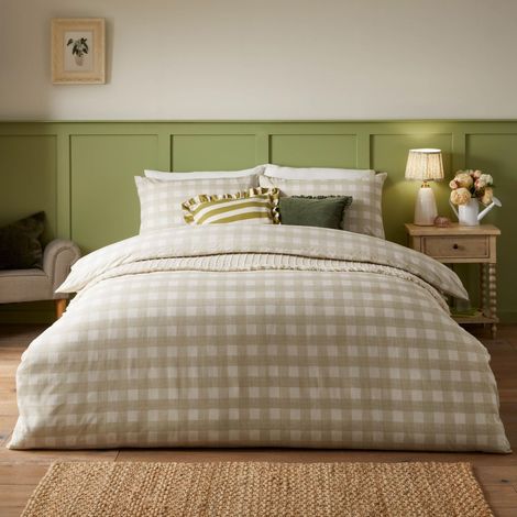 Ensemble de Housse de Couette à Carreaux Vichy Hartsford - Neutre - Double, Beige (1/3)