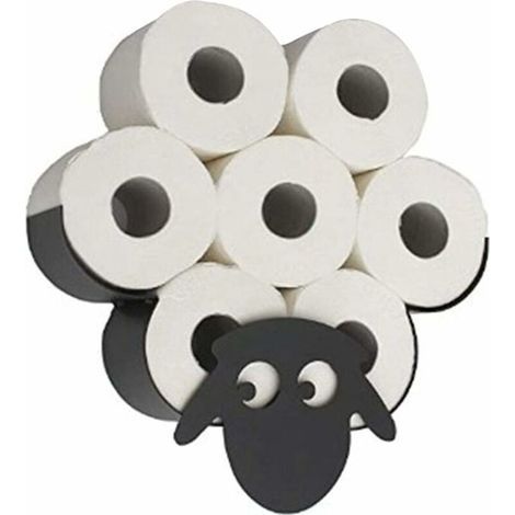 Porte-papier toilette animal en métal noir – Support mural décoratif – Installation facile – Pour 7 rouleaux standard – Design amusant mouton (1/5)