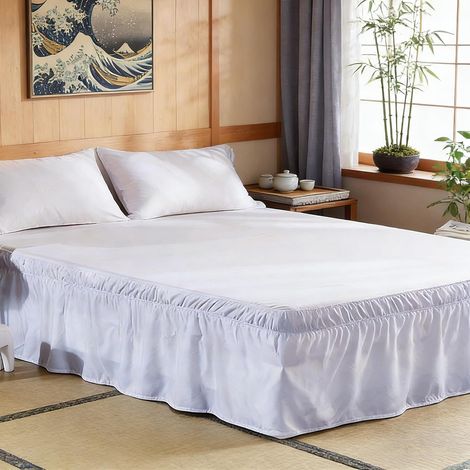 Bed Skirt with Ruffles, Bed Skirts, Ruffles, Elastic Ruffles, 150 x 200 x 38 cm, Anti Dust, Mattress Protector with Elastic Waist, Does Not Fade or Wrinkle, Cool White (1/5)