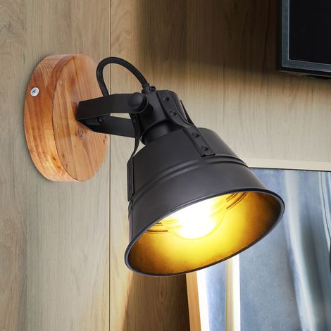 Wandleuchte Wandlampe Flurleuchte Metall Holz schwarz braun Spot verstellbar H 18 cm