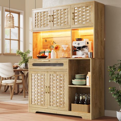 MEUBLIV Hochschrank 120x40x180 cm Natur – mit LED, Schublade und verstellbarem Stauraum (1/5)