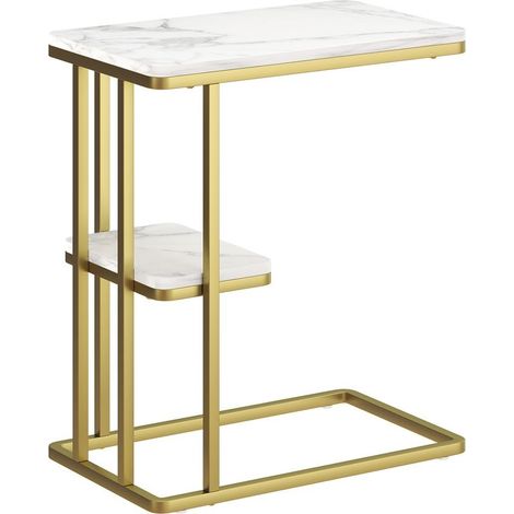 Table of auxiliary vehicle in shape of C with shelf, table of bedside modern, 50 x 30 x 57,5 cm, effect marble white (1/5)