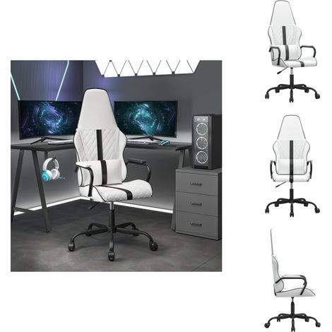 Chaise de jeu de massage Noir et blanc Similicuir - Chaises Gaming - Fauteuil Gamer - Chaise Ergonomique - Chaise Bureau - Simuli Cuir (1/5)