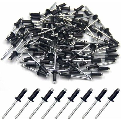 100 rivets aveugles en aluminium 4,8 x 12 mm, rivets ouverts, rivets pop, paquet de 100 pièces (noir) (1/5)