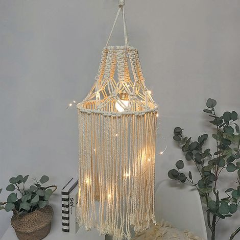 Abat-jour bohème en macramé, suspension, longs pompons tissés à la main, tapisseries décoratives modernes pour la maison, le bureau, la chambre, la chambre d'enfant ou la chambre d'étudiant. (1/4)