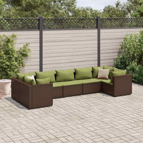 Set muebles de jardín 7 piezas y cojines ratán sintético marrón vidaXL (1/5)