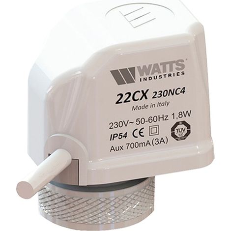 Vanne moteur électrothermique 4 fils avec contact auxiliaire - alimentation 230V - Watts (1/2)