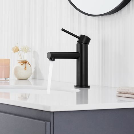 Cecipa Robinet de Lavabo Noir, Mitigeur de Lavabo de Salle de Bain, Mtigeur de Lavabo à Poignée Unique, Eau Chaude et Froide, Hauteur 174 mm (1/5)