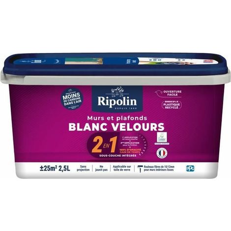 Wand- und Deckenfarbe 2-in-1 weiß samtig - RIPOLIN - 2,5 L