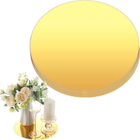 Lot de 6 pièces centrales rondes en acrylique pour tables, plateau miroir, assiettes pour bougies (15 cm) (1/5)