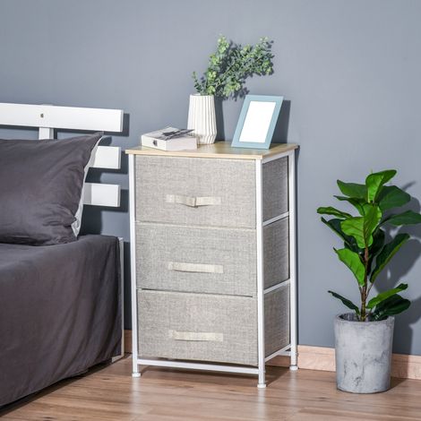 Commode 3 tiroirs Gris tissu cadre acier salon/bureau/loge