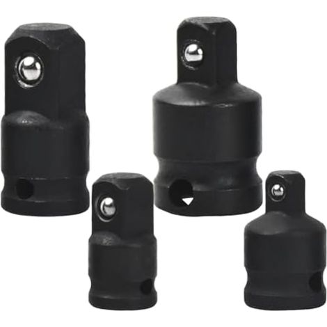 Jeu de 4 adaptateurs pour douilles à impact : réducteurs 1/4" vers 3/8", 3/8" vers 1/4", 3/8" vers 1/2" et 1/2" vers 3/8" pour perceuses et cliquets. (1/5)