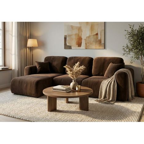Ecksofa mit Schlaffunktion BRUSK Sofa in Stoff Kronos Dunkelbraun Ottomane Links (1/5)
