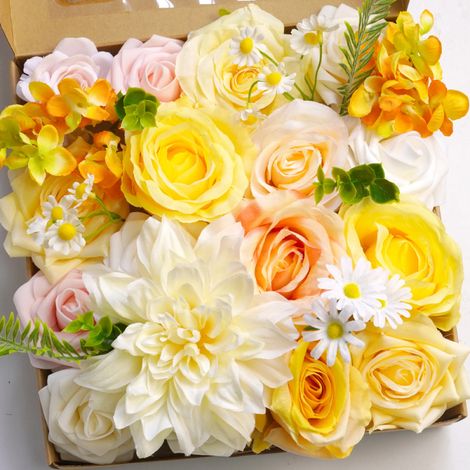 Boîte cadeau de fleurs artificielles avec tige, jaune, 1 pièce.-AquaForge (1/3)
