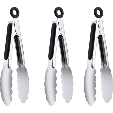 Pinces Cuisine - Lot de 3 - Acier Inoxydable - Bord Ondulé - Buffet Apéritif - 18 cm (1/4)