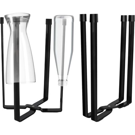 Égouttoir Bouteilles, Egouttoir Gourde Pliable, Porte-Bouteilles en Métal à 4 Places, Égouttoir à Bouteille Multifonctionnel pour Biberons, Tasses et Sacs Poubelles (Noir) (1/5)
