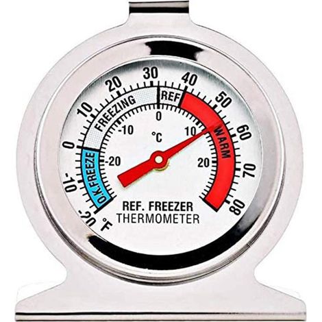 Thermometre Refrigerateur - Acier Inoxydable - Cadran Grand Format - Indicateurs Bleu Rouge Transparent - Pour Refrigerateur Et Congelateur - 7,5 x 6 cm