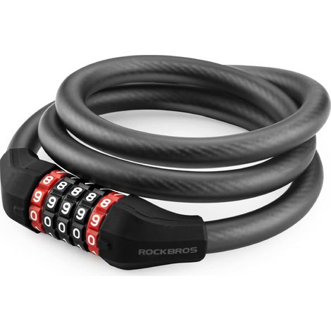 ROCKBROS Diebstahlsicheres Kabel-Fahrradschloss mit Code (RKS507-BK) 120 cm