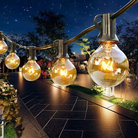 HEMVOR G40 Guirlande lumineuse d'extérieur 16.4 m 50 ampoules E12 220-240 V éclairage guinguette blanc chaud câble noir ampoules transparentes