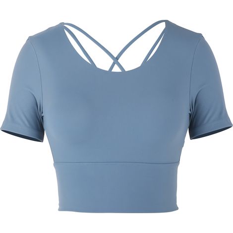 Lot été sexy sport manches courtes hauts femmes yoga fitness entraînement accessoires sport gris bleu moyen (1/5)