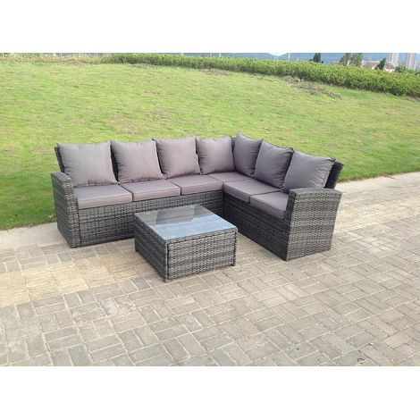 Fimous High back dark grey mixed outdoor garden furniture corner rattan sofa set square coffee table right option (1/3)