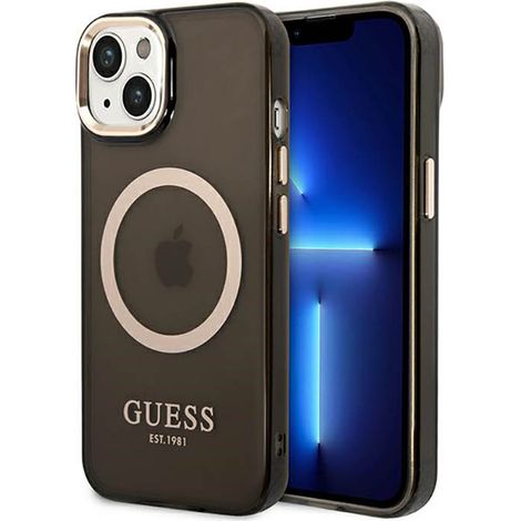 Coque Guess Gold Outline Translucide MagSafe pour iPhone 14 (Noire) (1/5)