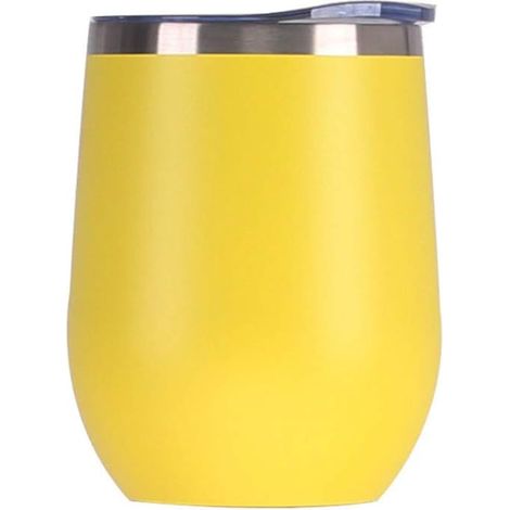 Edelstahl Stemless Weingläser, doppelwandiger vakuumisolierter Becher, mit Deckel, ideal für Wein, Kaffee, Getränke, Champagner, Cocktails Gelb (1/5)