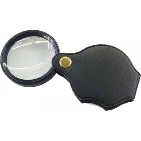 Pocket magnifier, mini folding magnifier 50 mm, 10x magnification, with rotating leather protective case (1/5)