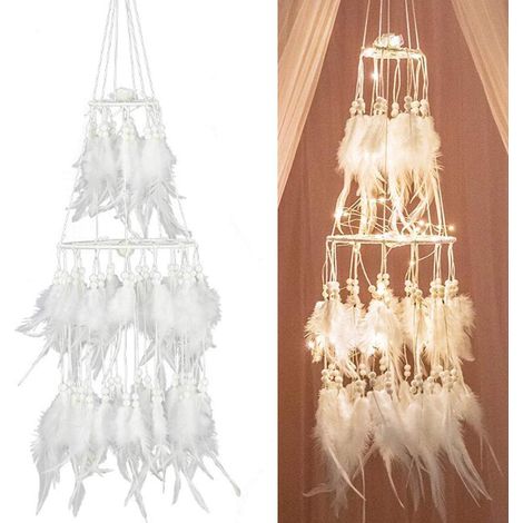 Décoration de capteur de rêves Guirlande lumineuse LED Plume Décoration de chambre à coucher Décoration de plafond à piles (1/5)