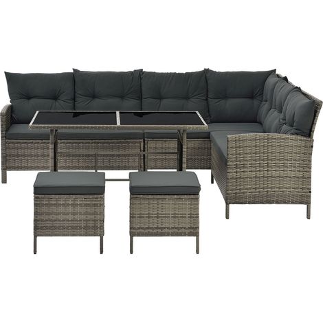 Lounge in polyrattan Manacor Grigio - screziato , Grigio Set di mobili da giardino con divano per 7 persone incl. cuscini (1/3)