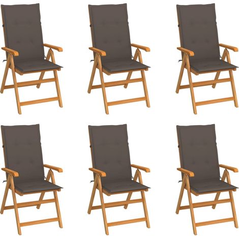 Chaises/Fauteuils de jardin 6 pcs avec coussins taupe Bois de teck -TF83508 (1/5)