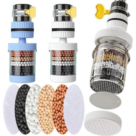 Filtre à eau pour robinet Filtre à eau au charbon actif Purificateur d'eau pour robinet de cuisine Élimine le chlore fluoré Filtre à eau à charbon actif en métaux lourds (blanc/bleu) (1/5)
