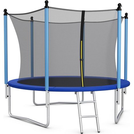 Trampoline extérieur 8 pieds avec filet de sécurité zippé, tapis PP résistant et échelle pour jardin, cour et plein air (1/5)
