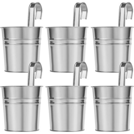 Lot De 6 Pots De Fleurs Intérieur Suspendu En Métal Avec Crochet Amovible Décoration Jardinage - Argent