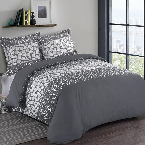 Parure de lit Arthur - 100% Coton - Anthracite - Set de Housse de Couette 260x240 cm avec 2 taies d'oreiller pour lit Kingsize 2 Personnes - Fibres Naturelles - Certifié Oeko-Tex (1/5)