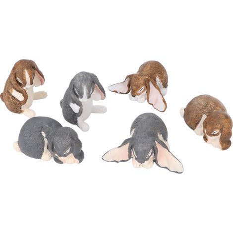 Lapin à oreilles tombantes miniature, mignon, réaliste, non toxique, décoration pour enfants (garçons et filles), lot de 6 figurines de lapins. (1/5)
