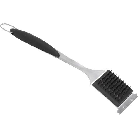 Grillbürsten-Schaber mit langem Griff, Edelstahl, silberfarben, kratzfest, tragbar für die Grillreinigung (1/5)