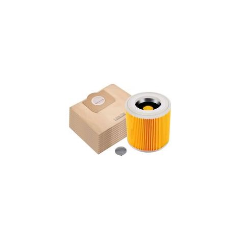 Lot de 10 sacs d'aspirateur + 1 filtre pour Kärcher WD3 et MV3 remplacement pour 6.959-130.0, avec caractéristiques : Sac, Filtre (1/5)