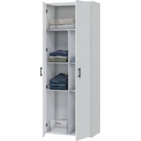 Armario Multiuso 2 Puertas Mileto, 3 Estantes, 40x206h cm Blanco
