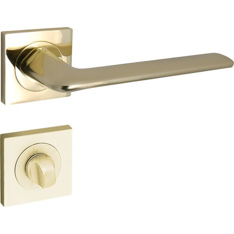 domino Türgriff Drückergarnitur WC - Badezimmer Set mit quadratischen Rosetten für Badezimmertüren Set WC - Rosetten-Garnitur Türbeschläge aus Aluminium Messing Gold ROMBO-QR M1 (1/5)