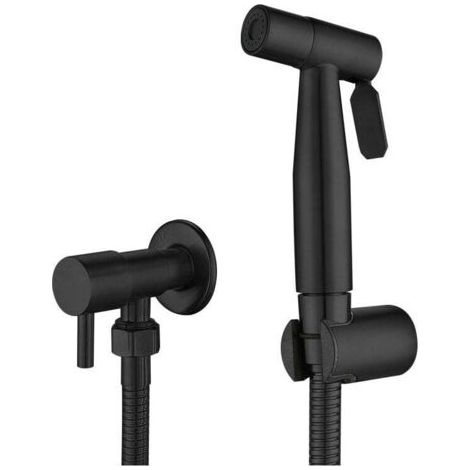 Pulvérisateur de bidet portable noir – Acier inoxydable SUS304 – Vanne d'angle G1/2 – Tuyau en caoutchouc EPDM pour eau froide