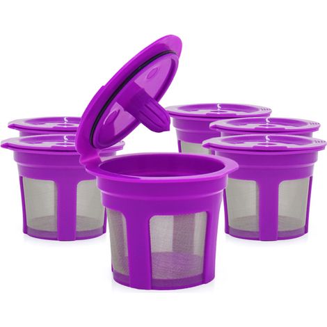 Cápsulas de café recargables y reutilizables con filtro integrado de acero inoxidable, compatibles con las máquinas Keurig 2.0 y 1.0. Incluye cepillo y cuchara (paquete de 8). (1/5)