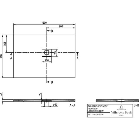 Villeroy & Boch UDQ1390SQI2RVAL Bac Squaro Infinity 1300x800x40mm