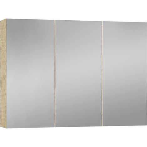 Meuble vestiaire avec Miroir, Armoire d'appoint de Salle de Bain Multi-usages, Option avec ou sans lumière LED, Meuble Mural Facile à Poser, Armoire assemblée, Finition Naturelle, 90 cm (1/5)