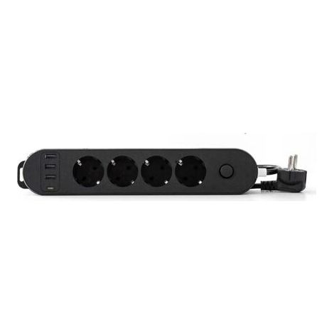 Pr Multiprise 4 Prises 16A + 4 USB (3 USB A + 1 USB C PD20W) avec Interrupteur, Câble 2M, Noir